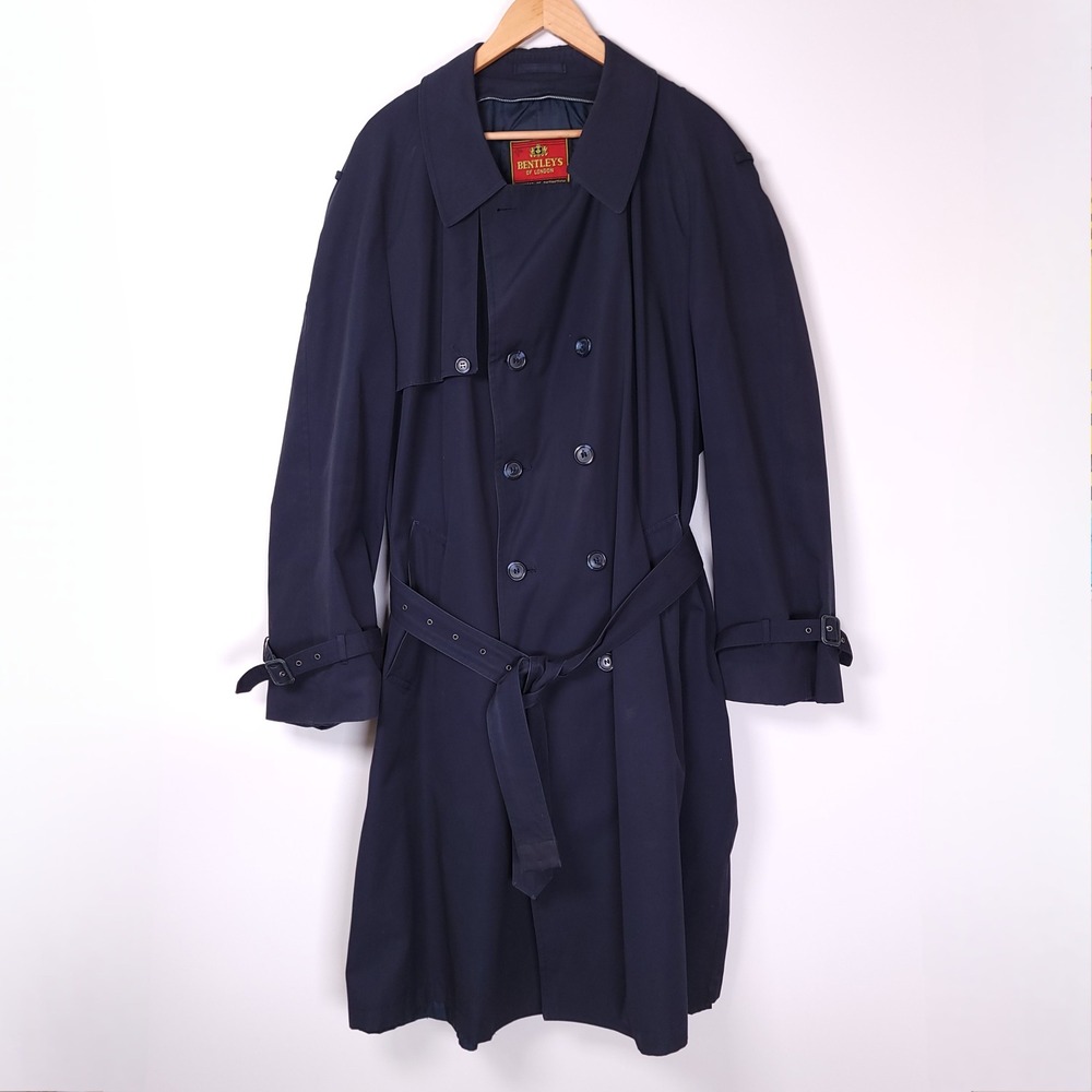 Bentleys of London Mens Navy Blue Double Breasted Trench Coat Belted 50 Long